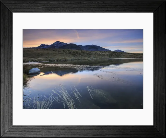 Framed Print : Pink sky on Peak Emet reflected in Lake Andossi at dawn, Chiavenna Valley, Spluga Valley Framed Print : Pink sky on Peak Emet reflected in Lake Andossi at dawn, Chiavenna Valley, Spluga Valley