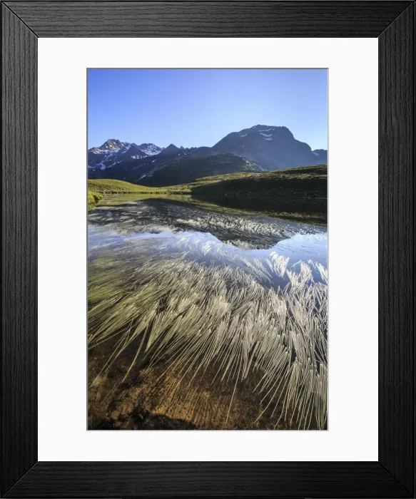 Framed Print : Peak Suretta is reflected in Lake Andossi at dawn, Chiavenna Valley, Spluga Valley Framed Print : Peak Suretta is reflected in Lake Andossi at dawn, Chiavenna Valley, Spluga Valley