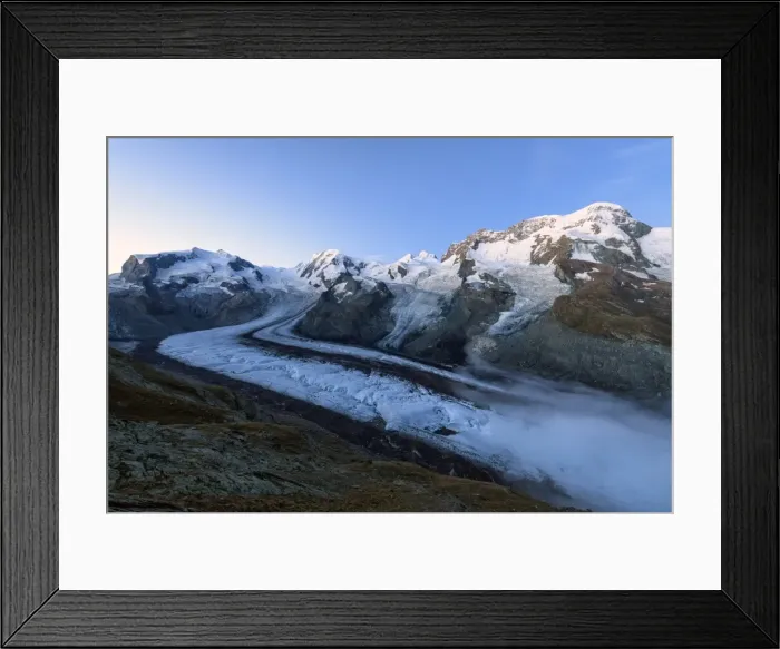 Framed Print : View of Mont Rosa Massif and its glacier at dusk, Zermatt, Canton of Valais, Pennine Alps Framed Print : View of Mont Rosa Massif and its glacier at dusk, Zermatt, Canton of Valais, Pennine Alps