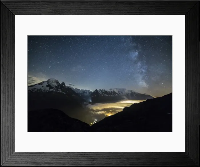 Framed Print : Stars and Milky Way illuminate the snowy peaks around Lac de Cheserys, Chamonix, Haute Savoie Framed Print : Stars and Milky Way illuminate the snowy peaks around Lac de Cheserys, Chamonix, Haute Savoie