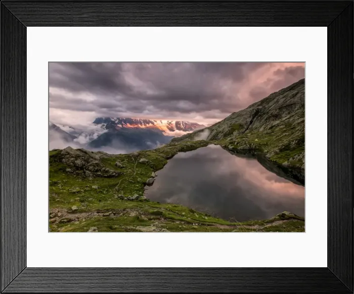 Framed Print : Clouds are tinged with purple at sunset at Lac de Cheserys, Chamonix, Haute Savoie Framed Print : Clouds are tinged with purple at sunset at Lac de Cheserys, Chamonix, Haute Savoie