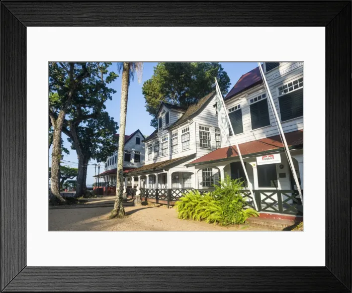 Framed Print : Colonial wooden buildings in Fort Zeelandia, UNESCO World Heritage Site, Paramaribo Framed Print : Colonial wooden buildings in Fort Zeelandia, UNESCO World Heritage Site, Paramaribo