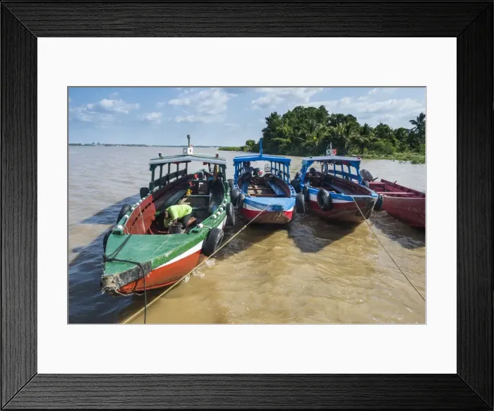 Framed Print : Colourful boats on the Suriname River, Paramaribo, Surinam, South America Framed Print : Colourful boats on the Suriname River, Paramaribo, Surinam, South America
