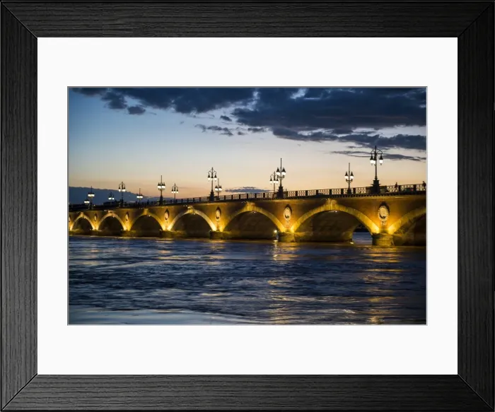 Framed Print : Historic bridge Pont de Pierre over the Garonne River at sunset, Bordeaux, Aquitaine Framed Print : Historic bridge Pont de Pierre over the Garonne River at sunset, Bordeaux, Aquitaine
