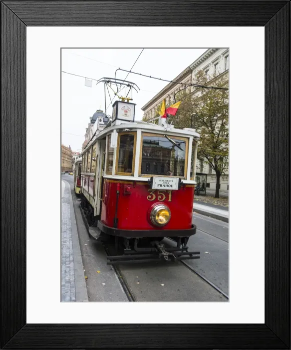 Framed Print : Old fashioned tram, Prague, Czech Republic, Europe Framed Print : Old fashioned tram, Prague, Czech Republic, Europe