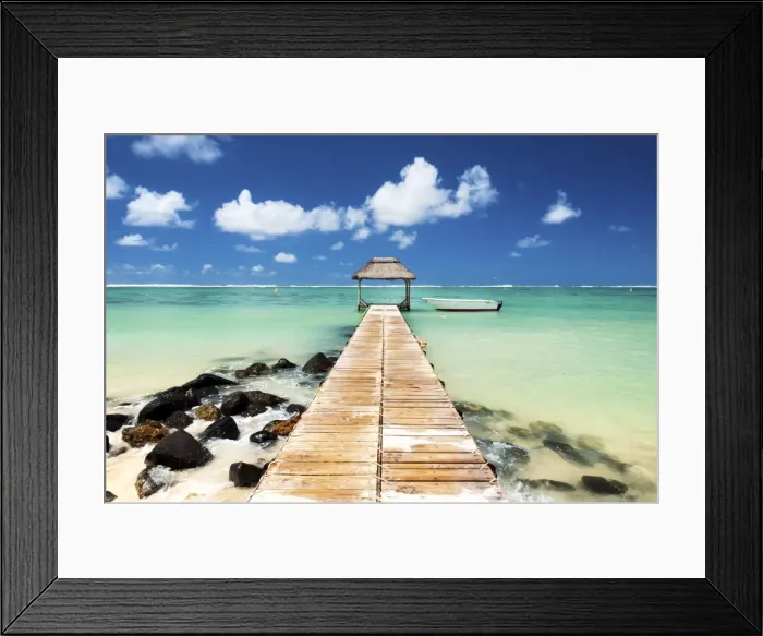 Framed Print : Jetty and boat on the turquoise water, Black River, Mauritius, Indian Ocean, Africa Framed Print : Jetty and boat on the turquoise water, Black River, Mauritius, Indian Ocean, Africa