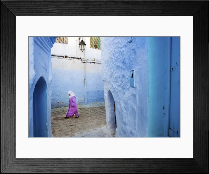 Framed Print : Local women walking through the blue streets of the Medina, Chefchaouen, Morocco Framed Print : Local women walking through the blue streets of the Medina, Chefchaouen, Morocco