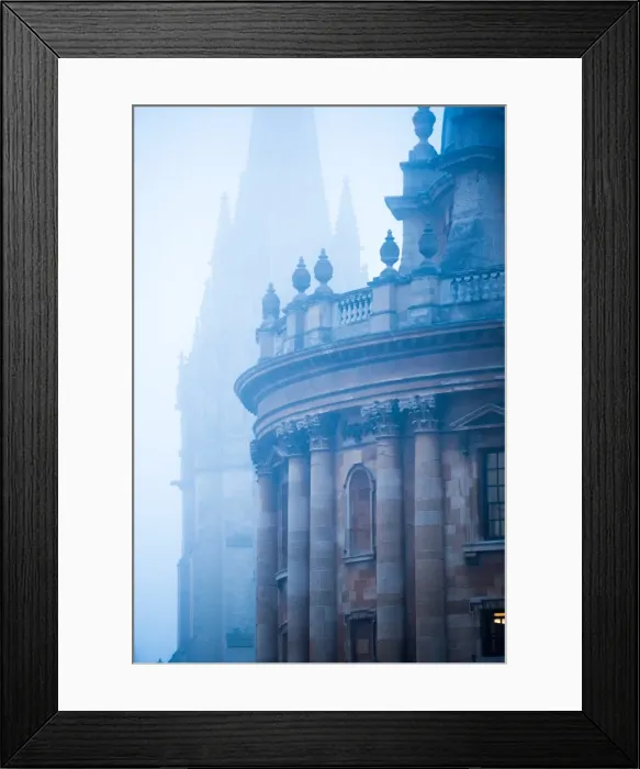 Framed Print : Radcliffe Camera and St. Marys Church in the mist, Oxford, Oxfordshire, England Framed Print : Radcliffe Camera and St. Marys Church in the mist, Oxford, Oxfordshire, England