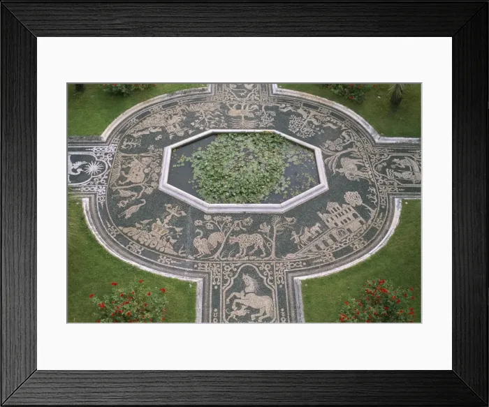 Framed Print : Aerial view of mosaic pavement around pond Framed Print : Aerial view of mosaic pavement around pond