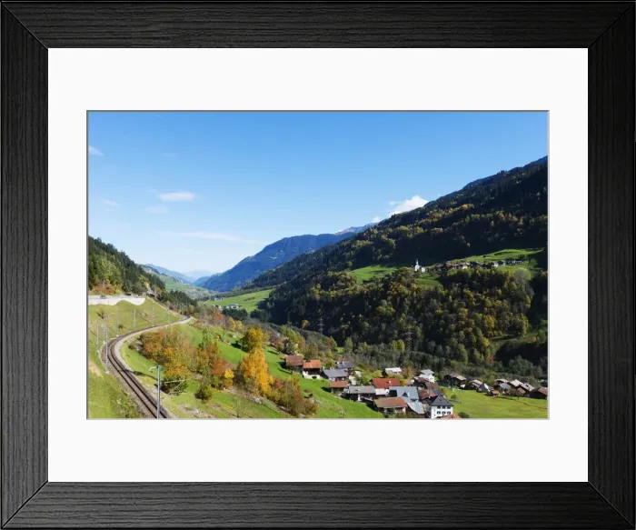 Framed Print : Swiss railway, autumn, Engadine, Graubunden, Switzerland, Europe