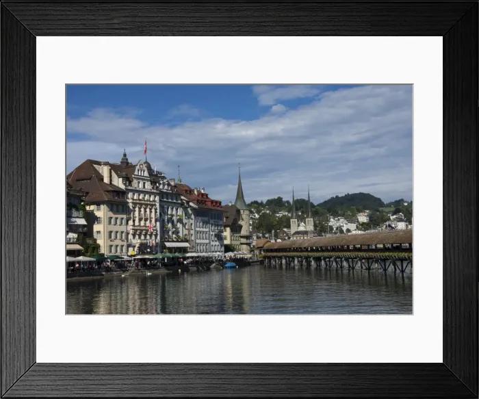 Framed Print : River Reuss and Kapellbrucke, Hofkircke beyond, Lucerne, Switzerland, Europe Framed Print : River Reuss and Kapellbrucke, Hofkircke beyond, Lucerne, Switzerland, Europe