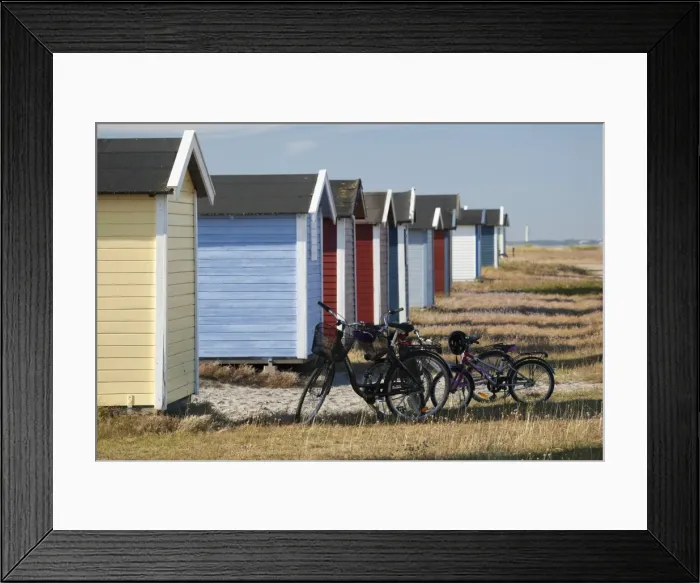 Framed Print : Colourful beach huts and bicycles, Skanor Falsterbo, Falsterbo Peninsula, Skane, South Sweden Framed Print : Colourful beach huts and bicycles, Skanor Falsterbo, Falsterbo Peninsula, Skane, South Sweden
