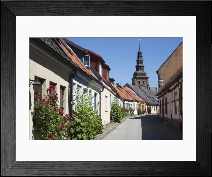 Framed Print : View along Lilla Vastergatan to Sankta Maria Kyrka, Ystad, Skane, South Sweden, Sweden Framed Print : View along Lilla Vastergatan to Sankta Maria Kyrka, Ystad, Skane, South Sweden, Sweden
