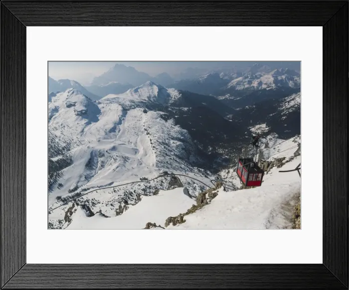Framed Print : View of Cable Car station, looking down from the summit of Lagazuoi, 2730m, Hidden valley ski area Framed Print : View of Cable Car station, looking down from the summit of Lagazuoi, 2730m, Hidden valley ski area