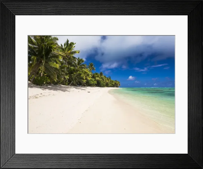Framed Print : White sandy beach and palm trees on tropical Rarotonga Island, Cook Islands, South Pacific Framed Print : White sandy beach and palm trees on tropical Rarotonga Island, Cook Islands, South Pacific
