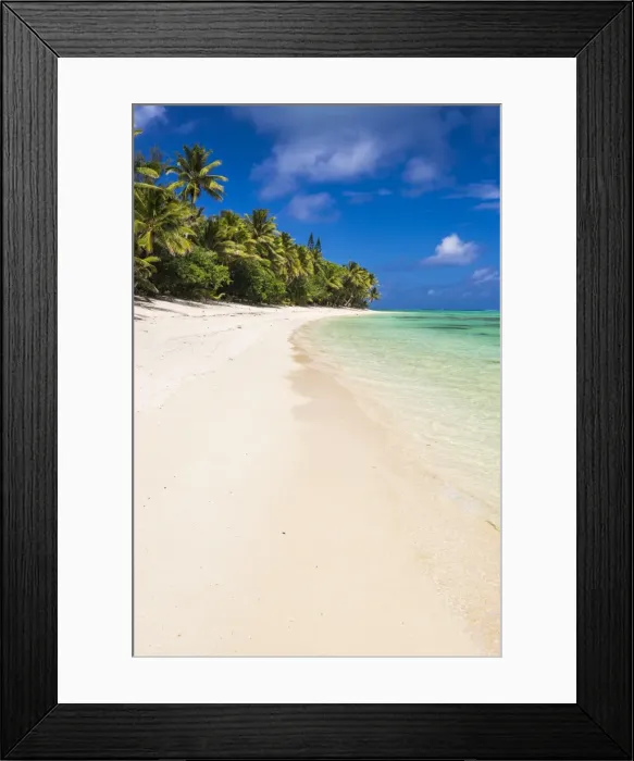 Framed Print : White sandy beach and palm trees on tropical Rarotonga Island, Cook Islands, South Pacific Framed Print : White sandy beach and palm trees on tropical Rarotonga Island, Cook Islands, South Pacific