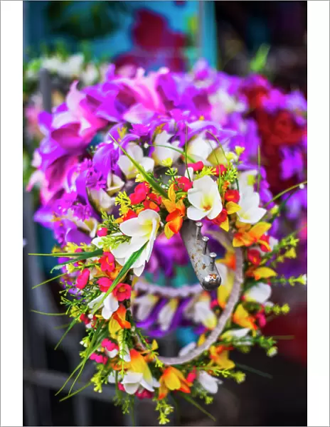 Lei (necklace of flowers) for sale at Rarotonga Saturday Market (Punanga Nui Market)