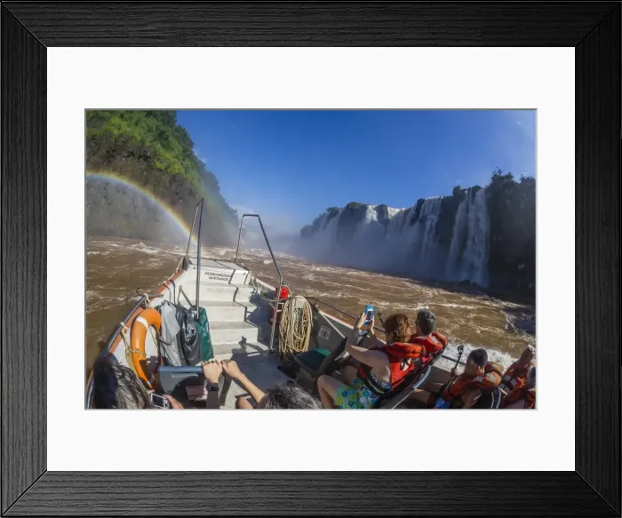Framed Print : Tourists take a river boat to the base of the falls, Iguazu Falls National Park Framed Print : Tourists take a river boat to the base of the falls, Iguazu Falls National Park