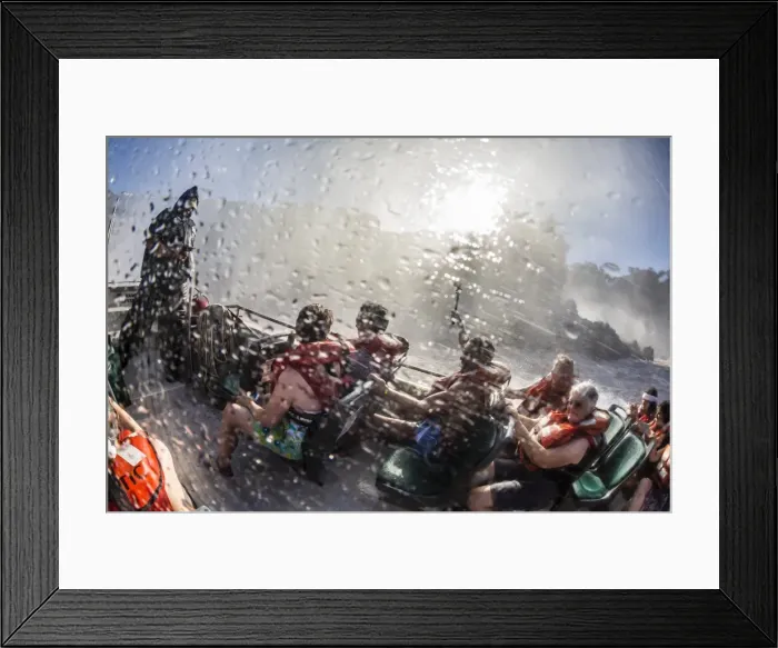 Framed Print : Tourists take a river boat to the base of the falls, Iguazu Falls National Park Framed Print : Tourists take a river boat to the base of the falls, Iguazu Falls National Park