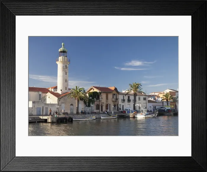 Framed Print : Lighthouse at the port, Petit Camargue, Le-Grau-du-Roi, Department Gard, Languedoc-Roussillon Framed Print : Lighthouse at the port, Petit Camargue, Le-Grau-du-Roi, Department Gard, Languedoc-Roussillon