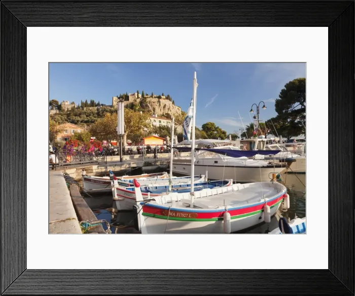Framed Print : Fishing boats at the harbour, castle in the background, Cassis, Provence, Provence-Alpes-Cote Framed Print : Fishing boats at the harbour, castle in the background, Cassis, Provence, Provence-Alpes-Cote