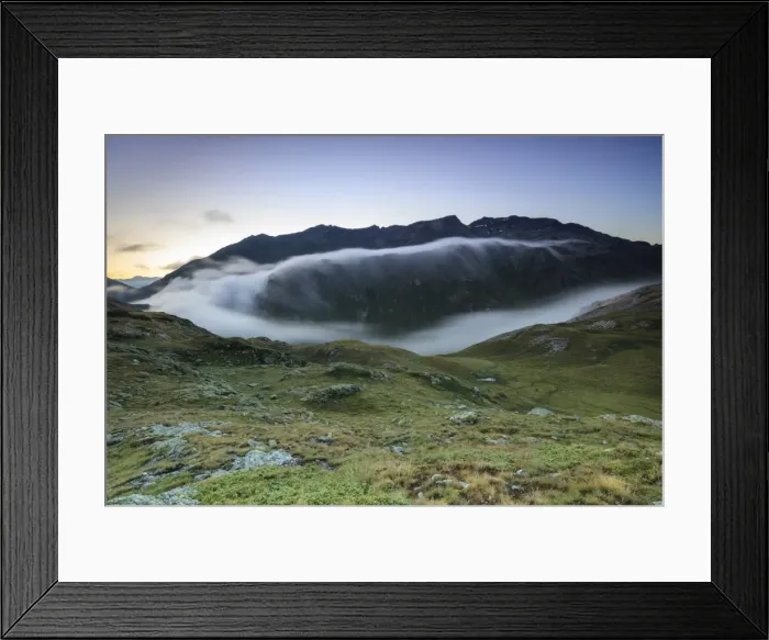 Framed Print : Mist at sunrise, Minor Valley, Alta Valtellina, Livigno, Lombardy, Italy, Europe Framed Print : Mist at sunrise, Minor Valley, Alta Valtellina, Livigno, Lombardy, Italy, Europe