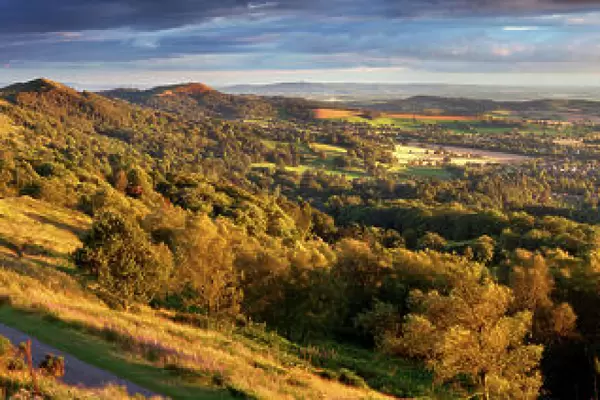 The winding footpath through the Malvern hills in autumn, Worcestershire, England