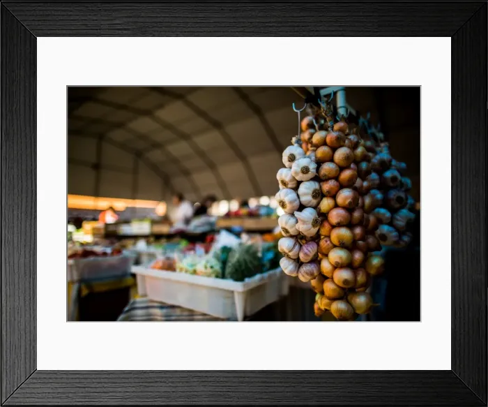 Framed Print : Garlic and onions at market, Portugal, Europe Framed Print : Garlic and onions at market, Portugal, Europe