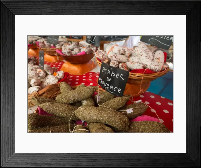 Framed Print : Traditional sausages for sale in an open air market in the historic town of Cassis Framed Print : Traditional sausages for sale in an open air market in the historic town of Cassis