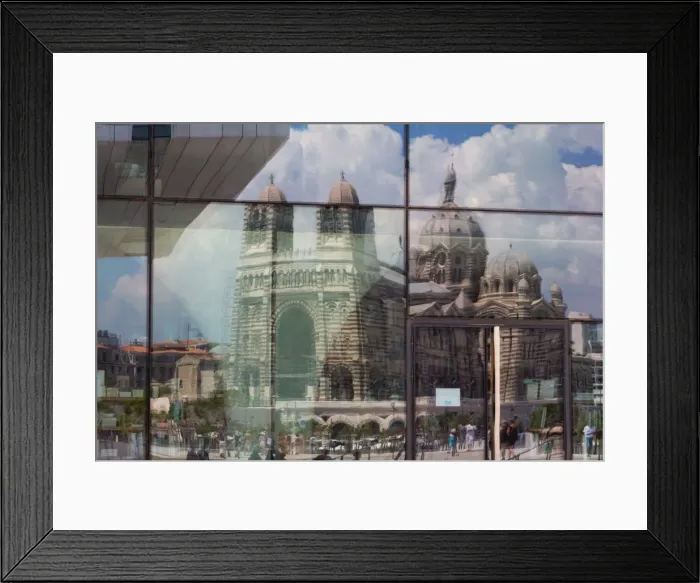 Framed Print : The new MuCEM gallery in Marseille with the cathedral reflected in the glass, Marseille Framed Print : The new MuCEM gallery in Marseille with the cathedral reflected in the glass, Marseille