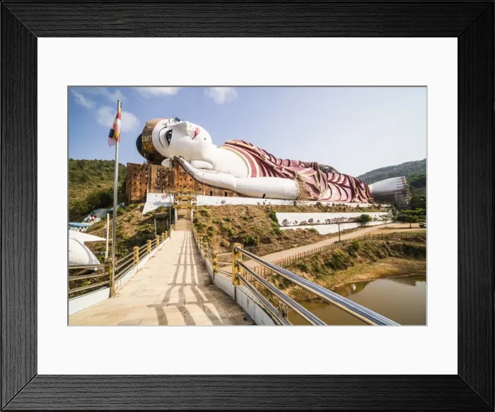Framed Print : Win Sein Taw Ya 180m Reclining Buddha, the largest Buddha Image in the world, Mudon Framed Print : Win Sein Taw Ya 180m Reclining Buddha, the largest Buddha Image in the world, Mudon