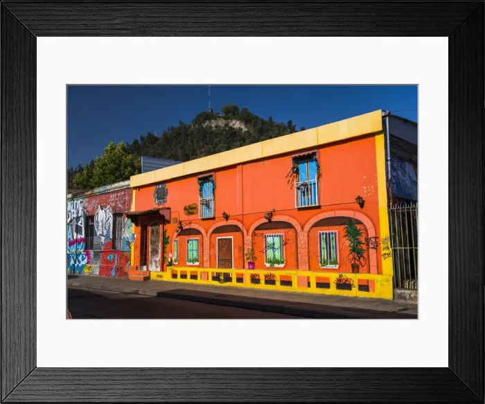 Framed Print : Colourful buildings in Barrio Bellavista (Bellavista Neighborhood), Santiago, Santiago Province Framed Print : Colourful buildings in Barrio Bellavista (Bellavista Neighborhood), Santiago, Santiago Province