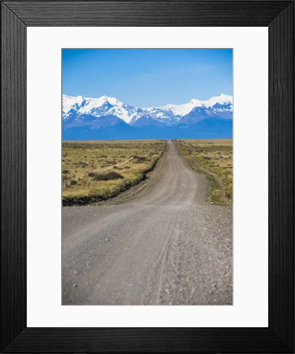 Framed Print : Long straight road to Perito Moreno Glaciar, El Calafate, Patagonia, Argentina, South Framed Print : Long straight road to Perito Moreno Glaciar, El Calafate, Patagonia, Argentina, South