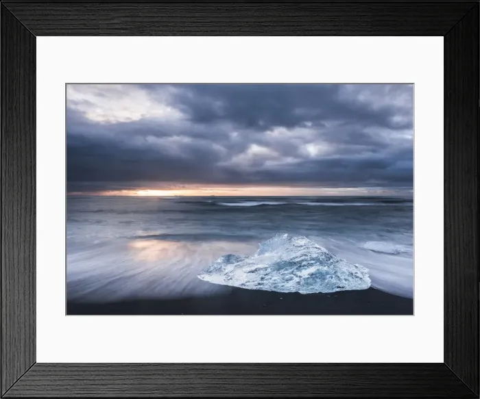 Framed Print : Iceberg at sunrise on Jokulsarlon Beach, a black volcanic sand beach in South East Iceland Framed Print : Iceberg at sunrise on Jokulsarlon Beach, a black volcanic sand beach in South East Iceland