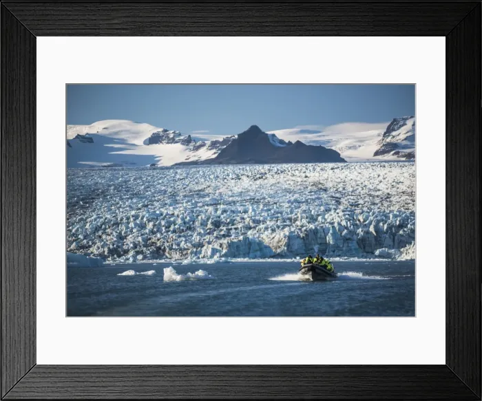 Framed Print : Zodiac boat tour on Jokulsarlon Glacier Lagoon, with Breidamerkurjokull Glacier Framed Print : Zodiac boat tour on Jokulsarlon Glacier Lagoon, with Breidamerkurjokull Glacier