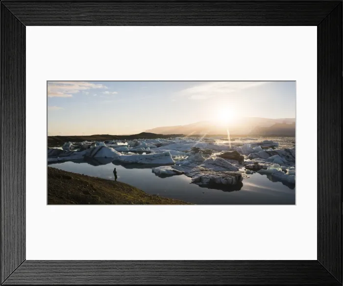Framed Print : Tourist at Jokulsarlon Glacier Lagoon at sunset, South East Iceland, Iceland, Polar Framed Print : Tourist at Jokulsarlon Glacier Lagoon at sunset, South East Iceland, Iceland, Polar