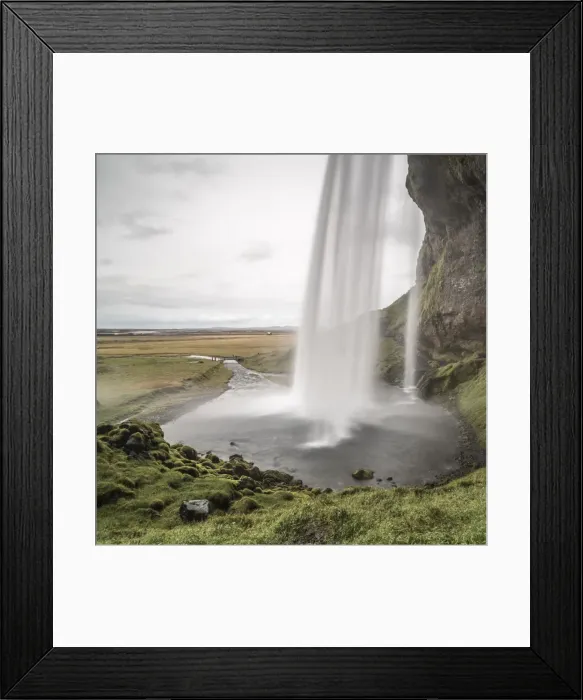 Framed Print : Behind Seljalandsfoss, a famous waterfall just off route 1 in South Iceland (Sudurland) Framed Print : Behind Seljalandsfoss, a famous waterfall just off route 1 in South Iceland (Sudurland)