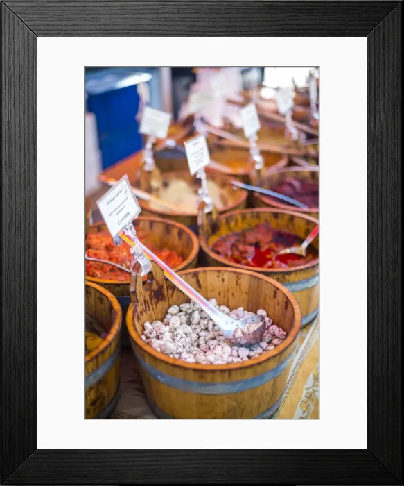 Framed Print : Broadway Market, picked garlic for sale, Hackney, London, England, United Kingdom, Europe Framed Print : Broadway Market, picked garlic for sale, Hackney, London, England, United Kingdom, Europe