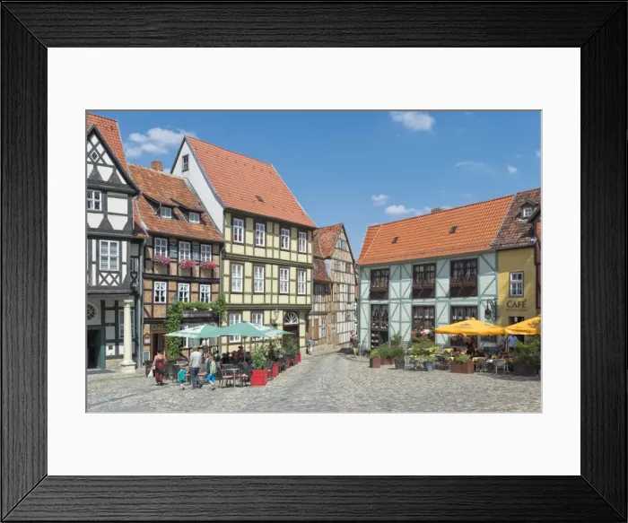 Framed Print : Square with half-timbered houses, Quedlinburg, UNESCO World Heritage Site, Harz, Saxony-Anhalt Framed Print : Square with half-timbered houses, Quedlinburg, UNESCO World Heritage Site, Harz, Saxony-Anhalt