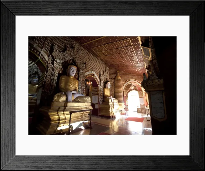Framed Print : Thanboddhay Pagoda, showing some of the 100000 Buddhas there, large and small lined up on shelves Framed Print : Thanboddhay Pagoda, showing some of the 100000 Buddhas there, large and small lined up on shelves