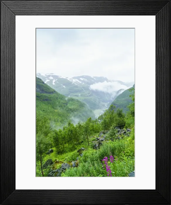 Framed Print : Waterfalls and mountain valleys viewed from Vatnahalsen, reached by the Flam Railway Framed Print : Waterfalls and mountain valleys viewed from Vatnahalsen, reached by the Flam Railway