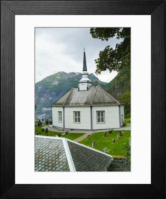 Framed Print : Small octagonal church in the village of Geiranger, Norway, Scandinavia, Europe Framed Print : Small octagonal church in the village of Geiranger, Norway, Scandinavia, Europe