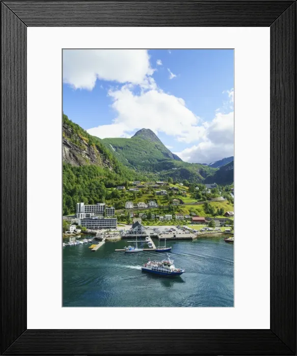Framed Print : The village of Geiranger is an improtant cruise ship port at the head of Geirangerfjord Framed Print : The village of Geiranger is an improtant cruise ship port at the head of Geirangerfjord