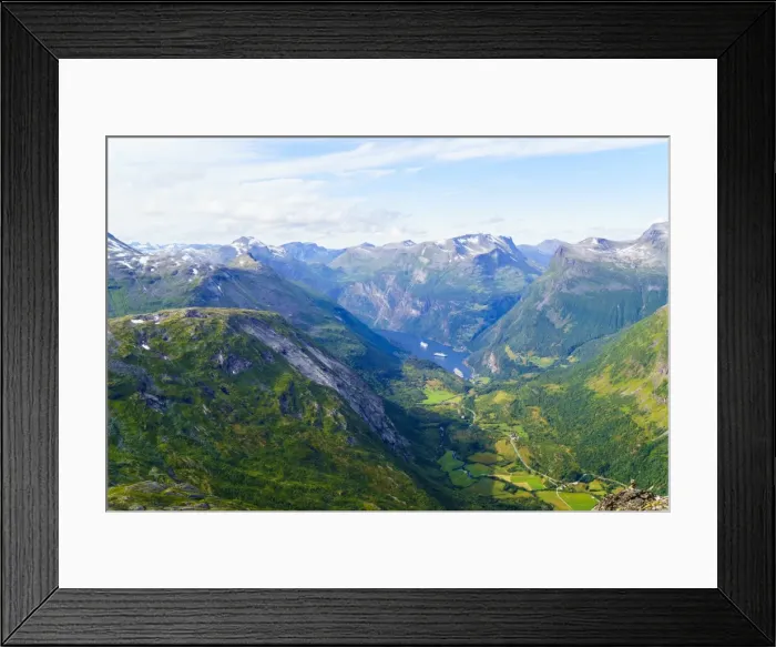Framed Print : View of Geiranger and Geirangerfjord, UNESCO World Heritage Site, from the summit Framed Print : View of Geiranger and Geirangerfjord, UNESCO World Heritage Site, from the summit