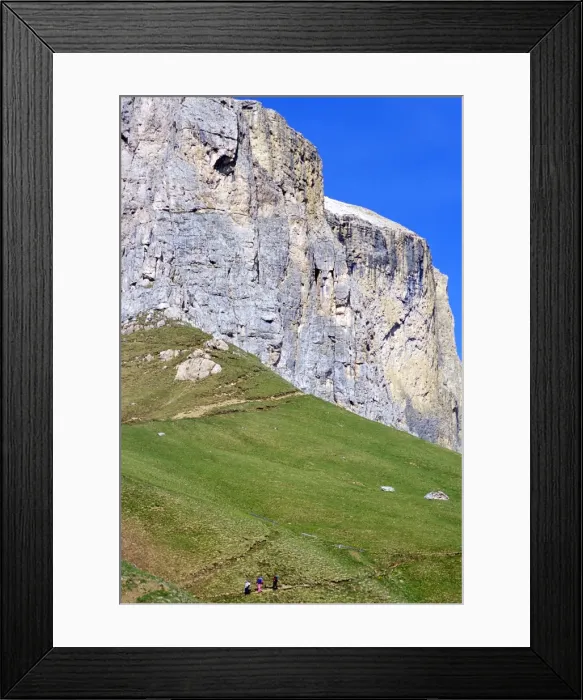 Framed Print : Walkers on trail above Sella Pass Framed Print : Walkers on trail above Sella Pass