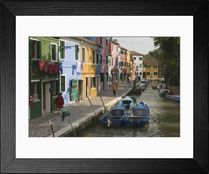 Framed Print : Couloured houses with washing lines Framed Print : Couloured houses with washing lines