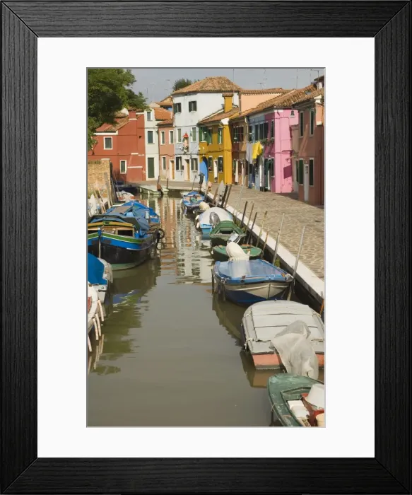 Framed Print : Coloured houses alongside canal Framed Print : Coloured houses alongside canal