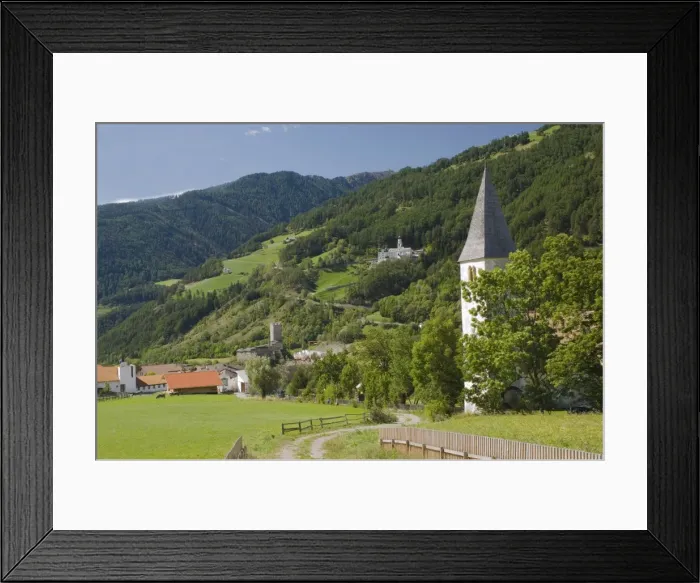Framed Print : Village of Burgusio and Abbey di Monte Maria Framed Print : Village of Burgusio and Abbey di Monte Maria
