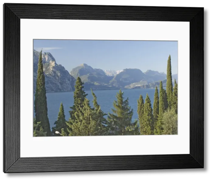 Framed Print : A view north over Lake Garda to the Dolomites beyond Framed Print : A view north over Lake Garda to the Dolomites beyond