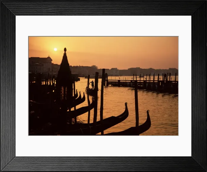 Framed Print : Row of gondolas at dawn, San Marco (St Framed Print : Row of gondolas at dawn, San Marco (St